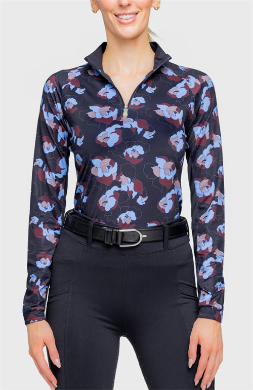 Kastel Black Floral 1/4 zip langærmet bluse SS25