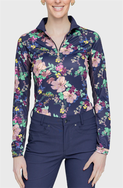 Kastel Navy Lush Garden langærmet 1/4 zip SS25